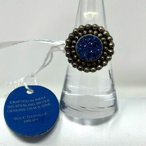 Sterling Silver Blue Titanium Druzy Ring Size 7 NWT (see Pictures Of Tarnish)